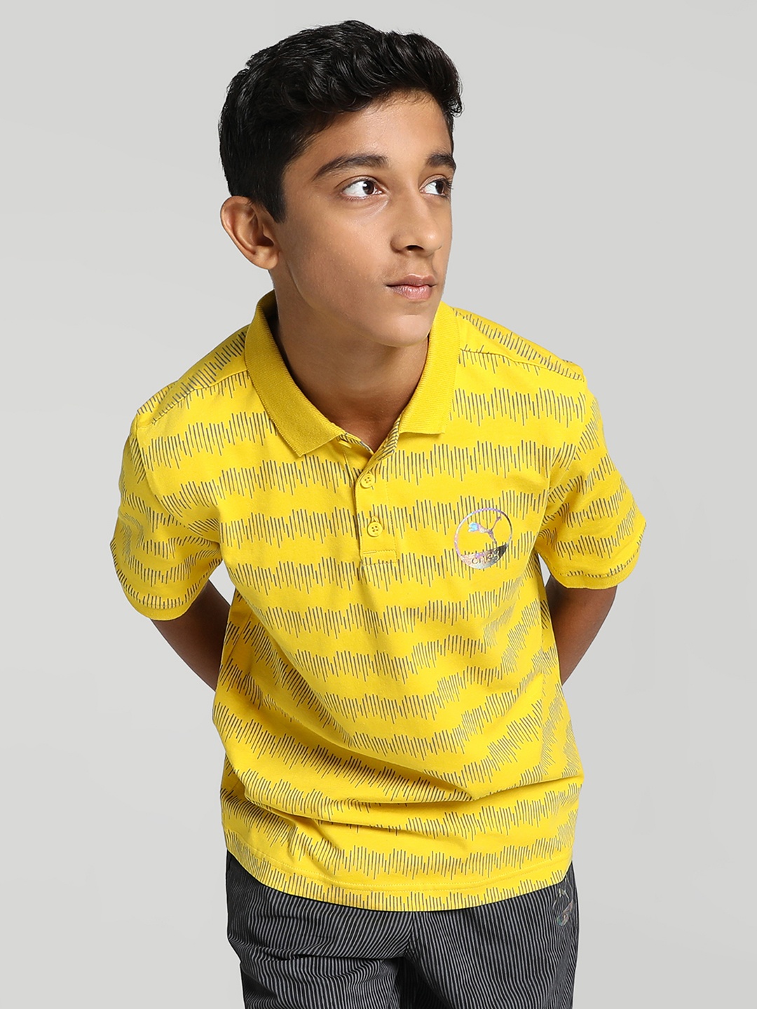 

one8 x PUMA Boys Printed Pure Cotton Polo Collar Regular fit T-shirt, Yellow