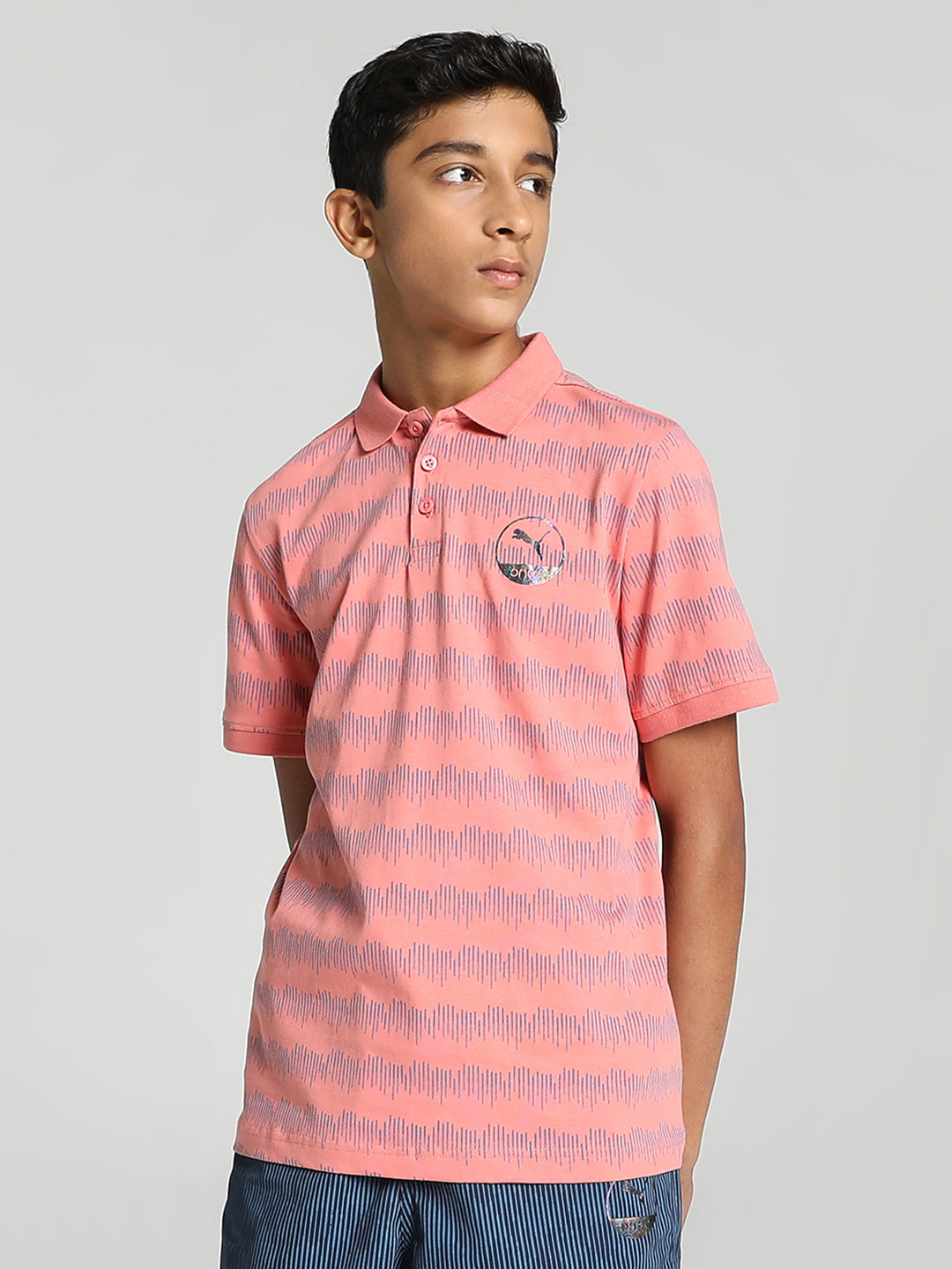 

one8 x PUMA Boys Printed Pure Cotton Polo Collar Regular Fit T-shirt, Pink