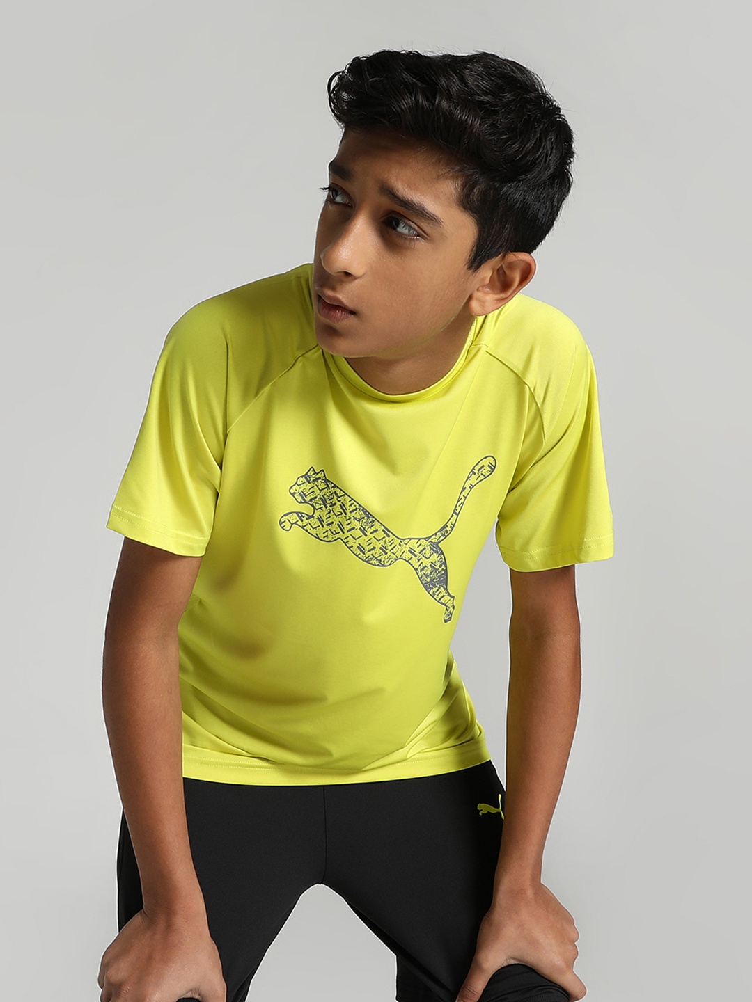 

one8 x PUMA Virat Kohli Boys Brand Logo Printed Regular Fit dryCELL Training T-shirt, Fluorescent green