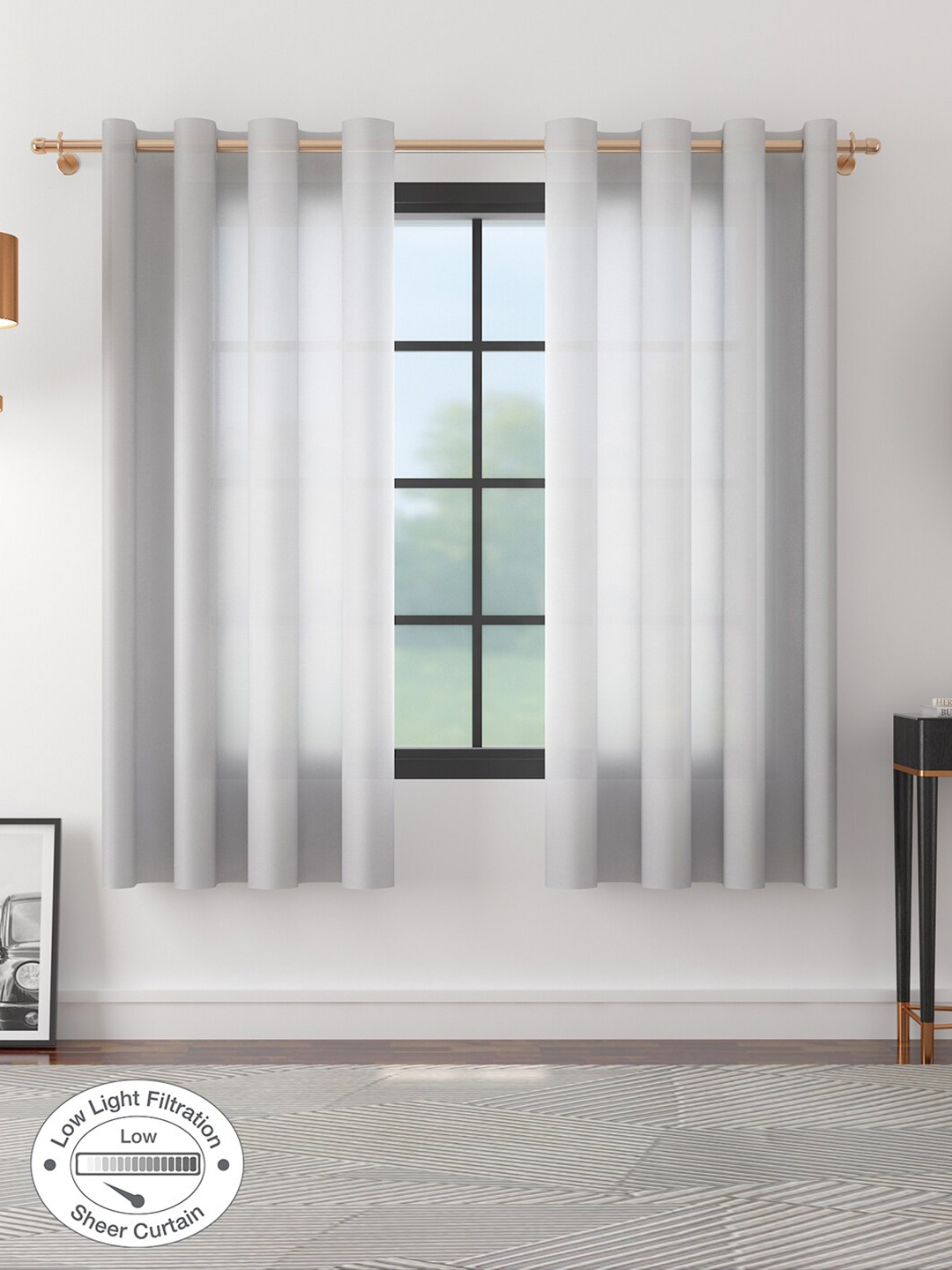 

HomeTown Fiesta White Set of 2 Sheer Window Curtains 5 Feet