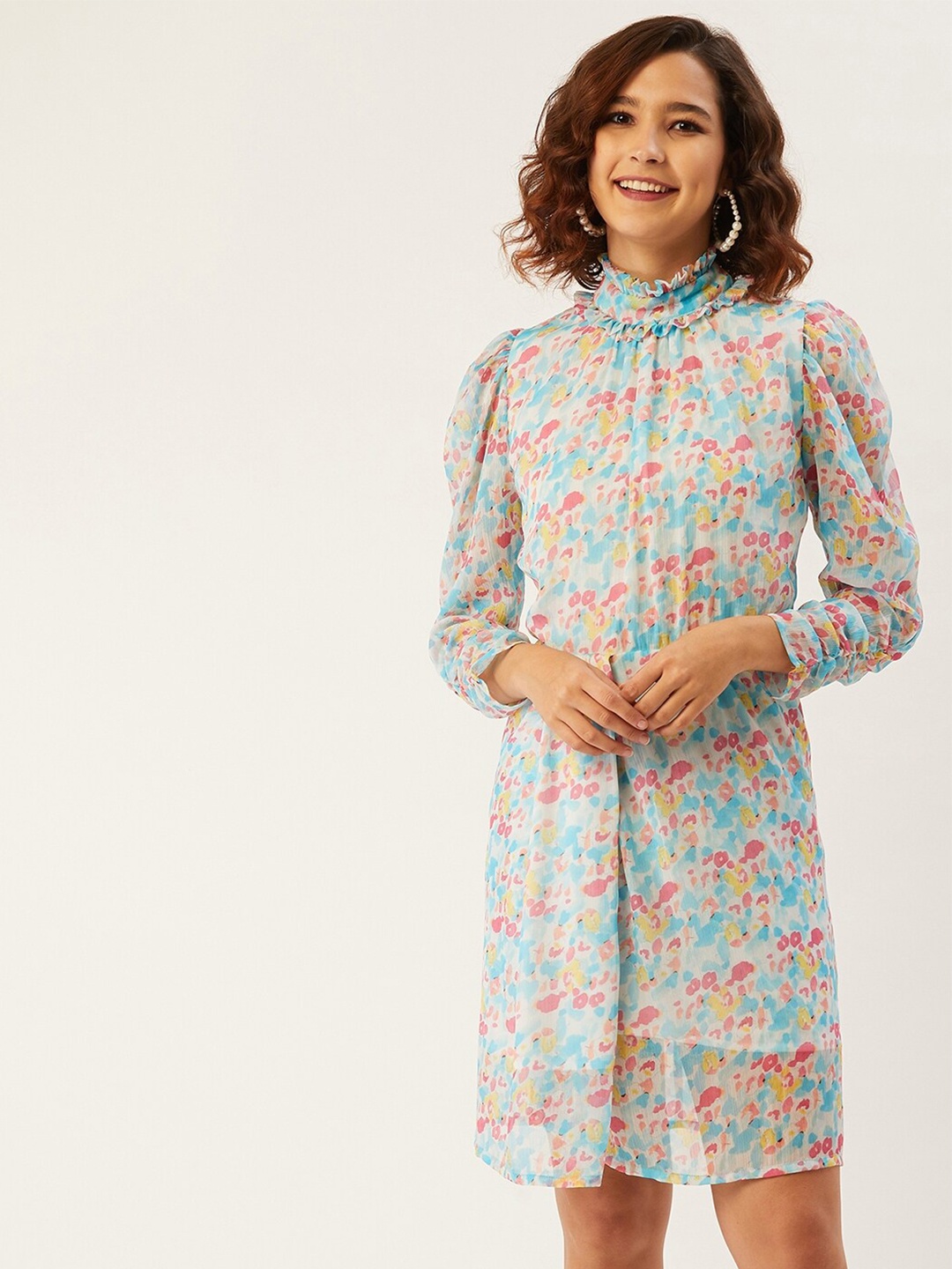 

ANVI Be Yourself Floral Layered Chiffon Shirt Dress, White