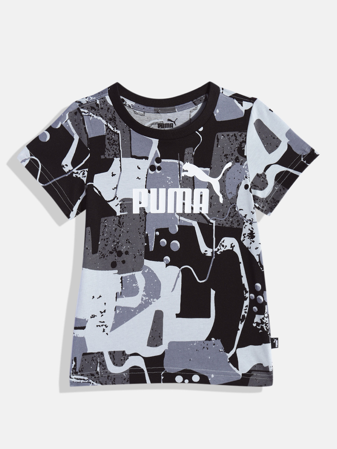 

Puma Boys Printed Essential+ STREET ART AOP Pure Cotton Regular Fit T-shirt, Black