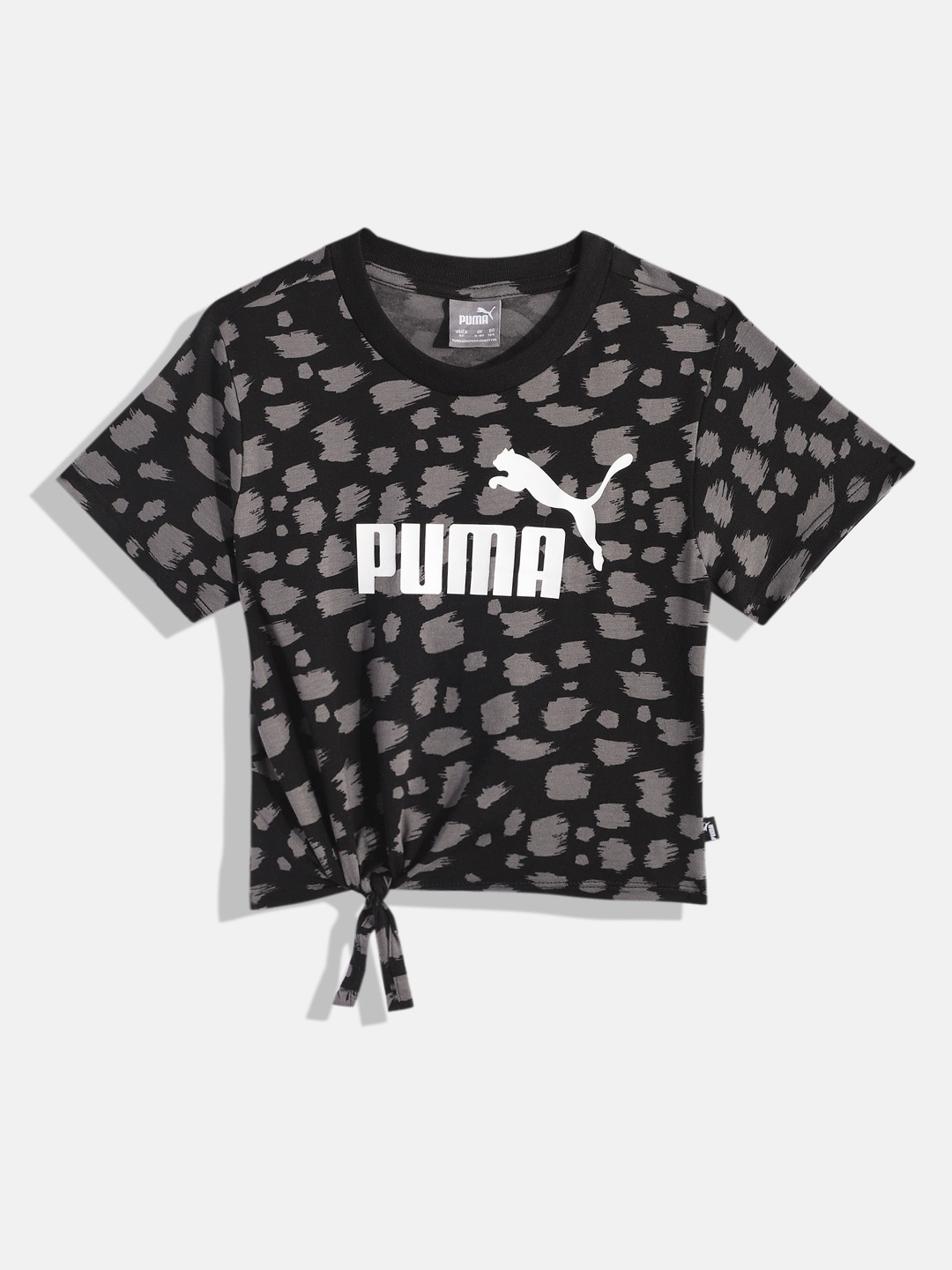 

Puma Girls Printed Essential Pure Cotton Relaxed Fit Boxy Top, Black