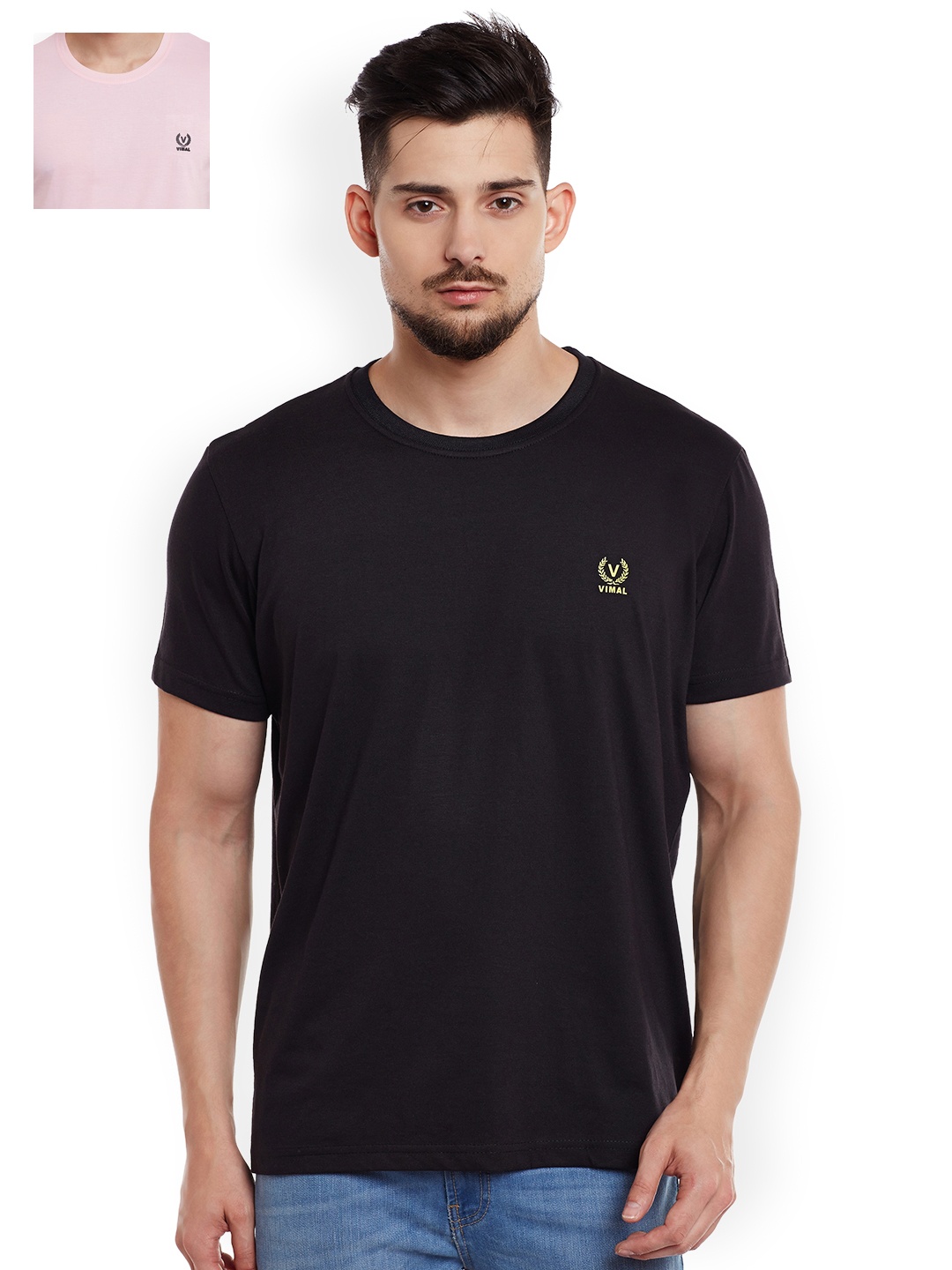 

VIMAL Pack of 2 Pure Cotton T-shirts, Black
