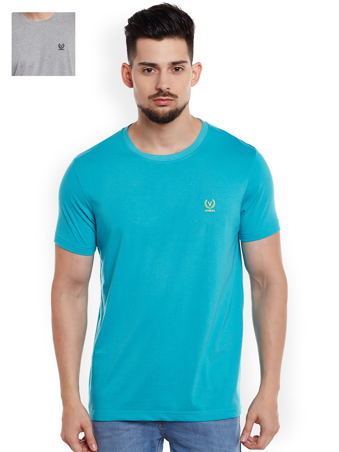 

MACK Pack of 2 Pure Cotton T-shirts, Turquoise blue