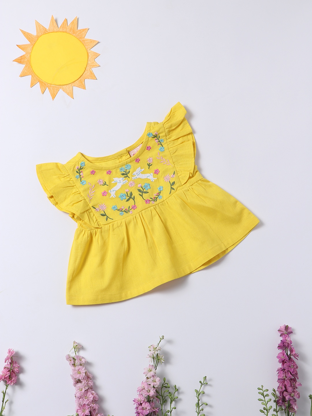 

Nauti Nati Girls Embroidered Pure Cotton Clothing Set, Yellow