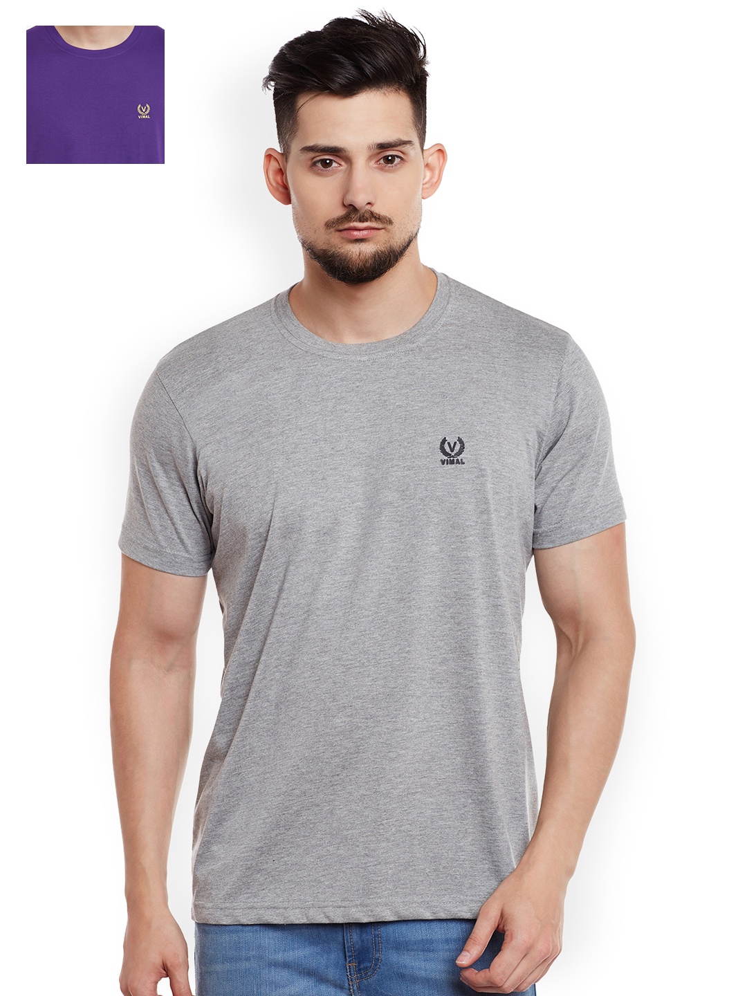 

MACK Pack of 2 Pure Cotton T-shirts, Grey melange