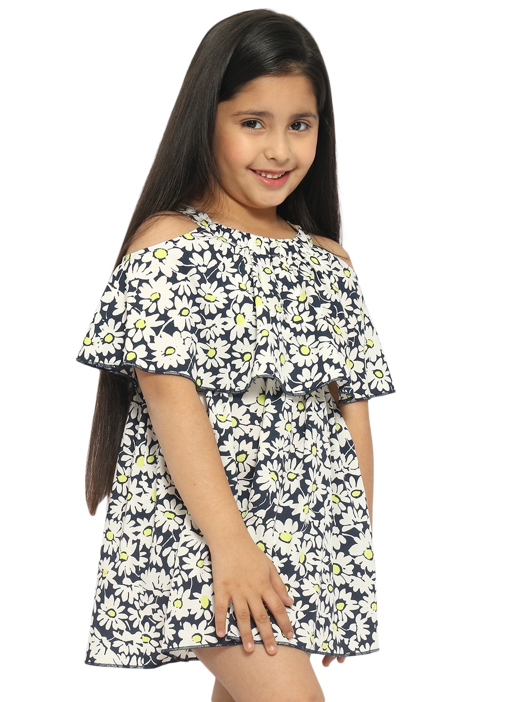 

Nauti Nati Navy Blue Floral Layered Crepe A-Line Dress