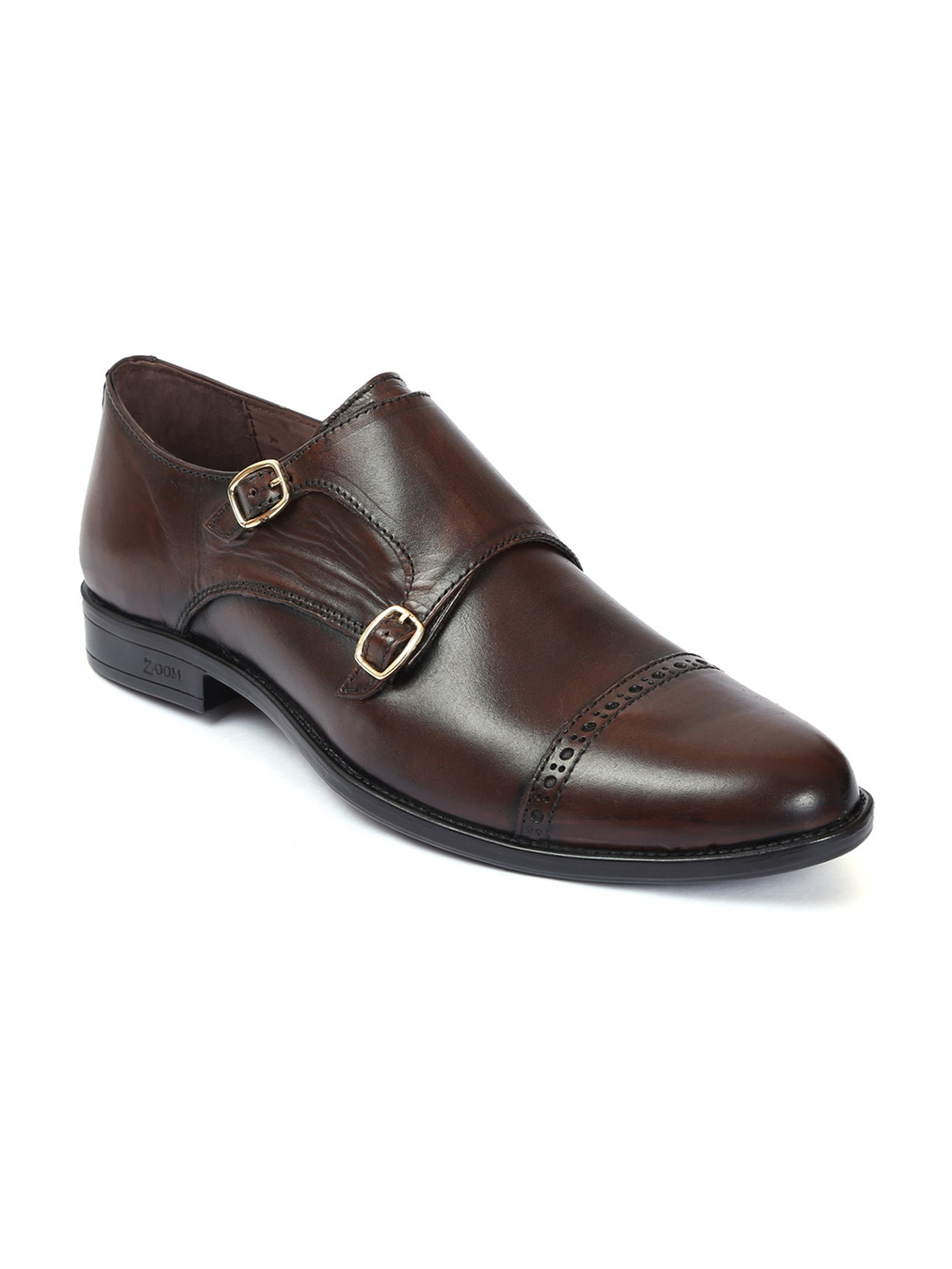 

Zoom Shoes Men Leather Formal Monk Shoes, Brown