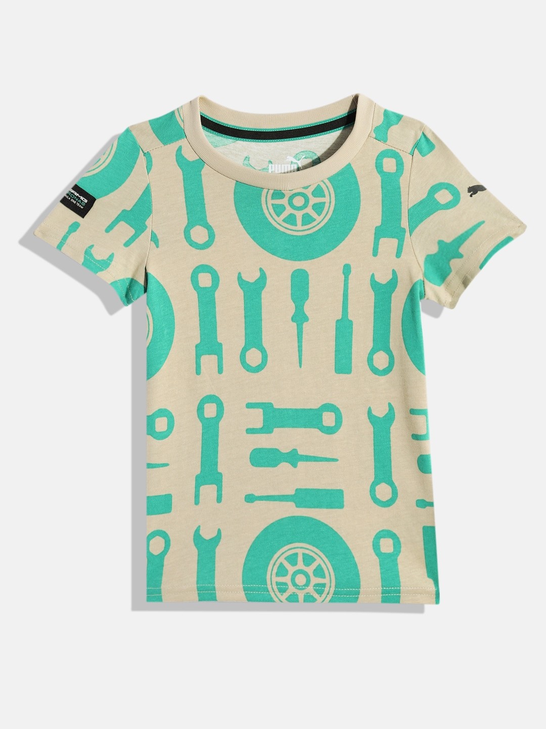 

PUMA Motorsport Kids Unisex Mercedes AMG Petronas Print Regular Fit Pure Cotton T-shirt, Beige