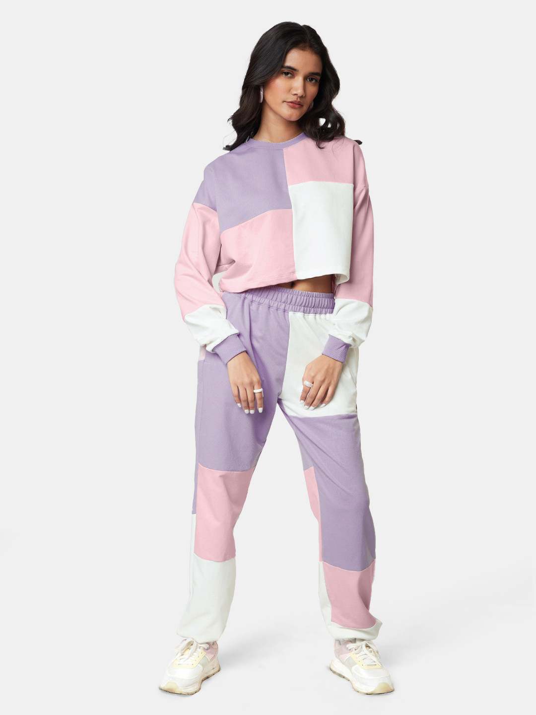 

The Souled Store Women Colorblocked Round Neck Co-Ords, Lavender