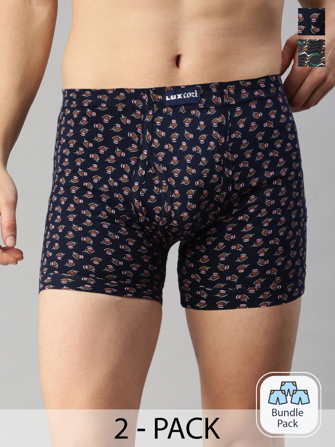 

Lux Cozi Pack Of 2 Assorted Pure Cotton Mid-Rise Basic Printed Trunks, Burgundy