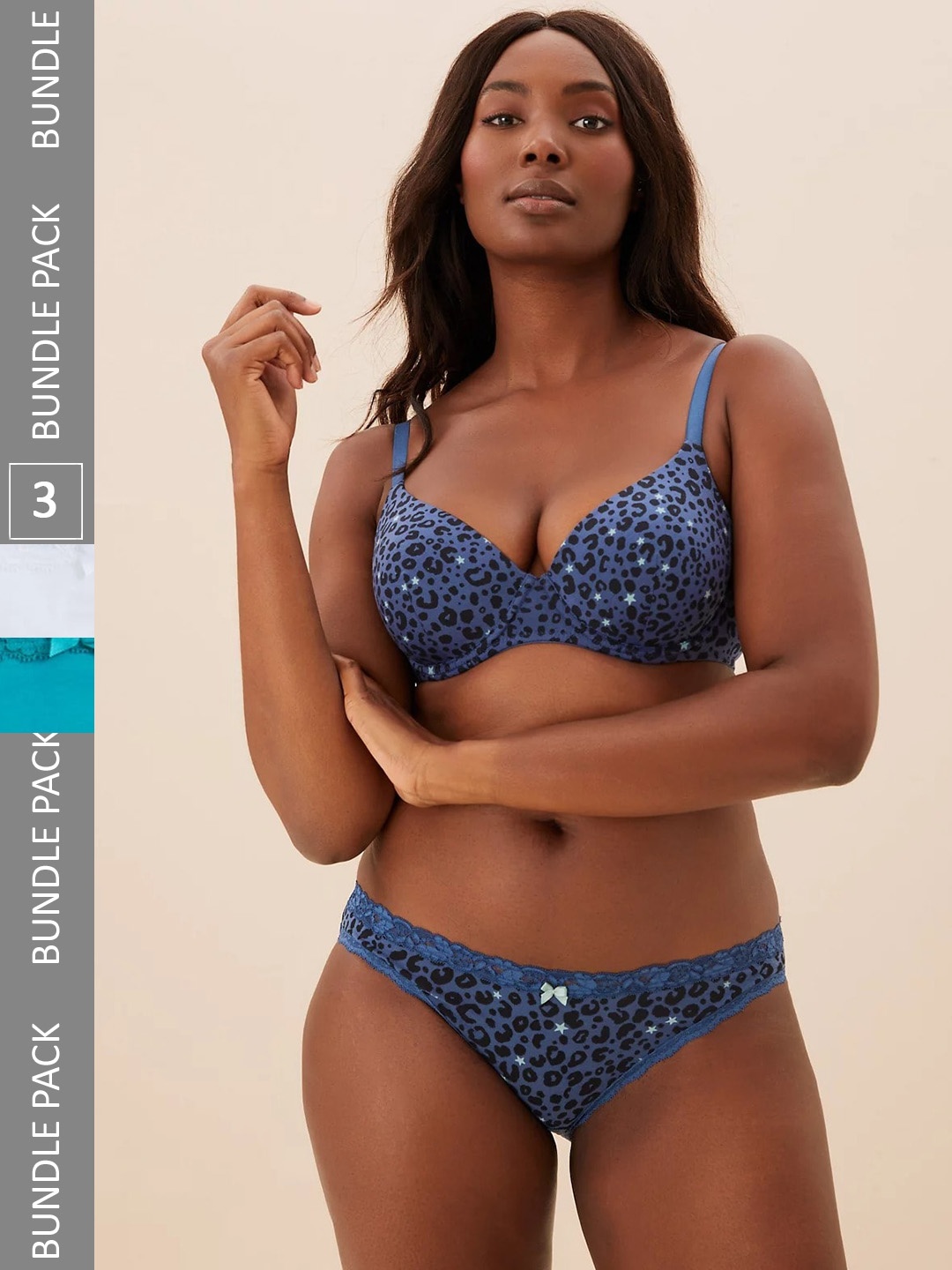 

Marks & Spencer Women Pack Of 3 Printed Bikini Briefs, Blue