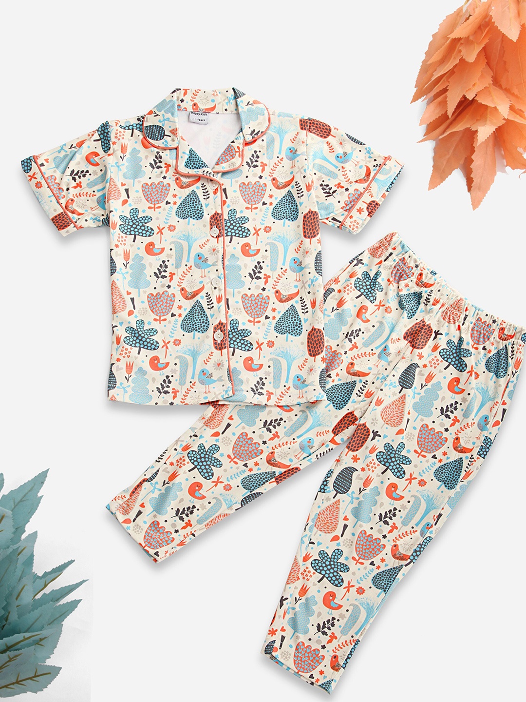 

Prettify Kids Printed Satin Night suit, Off white
