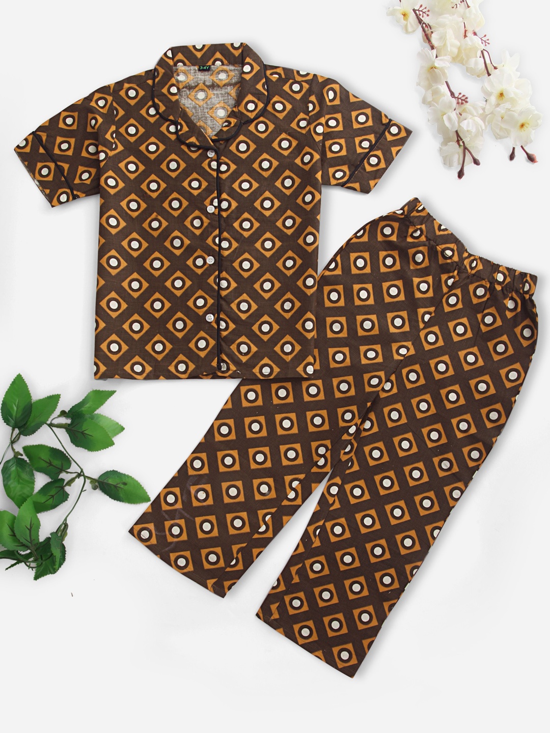 

Prettify Kids Printed Satin Night suit, Brown