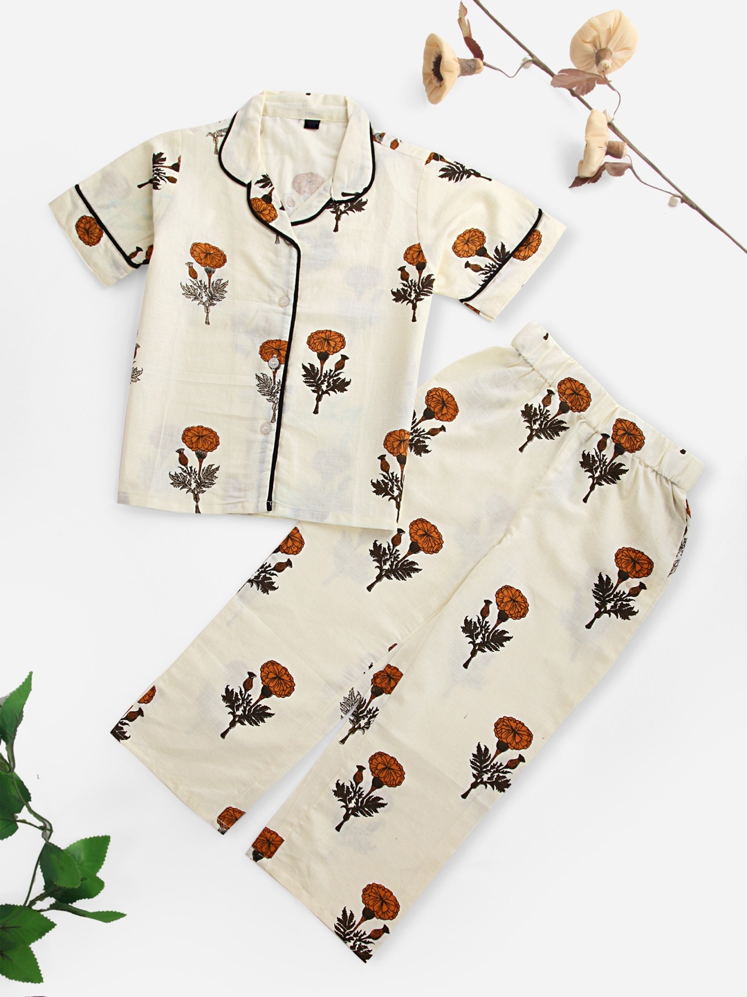 

Prettify Kids Printed Satin Night suit, Cream