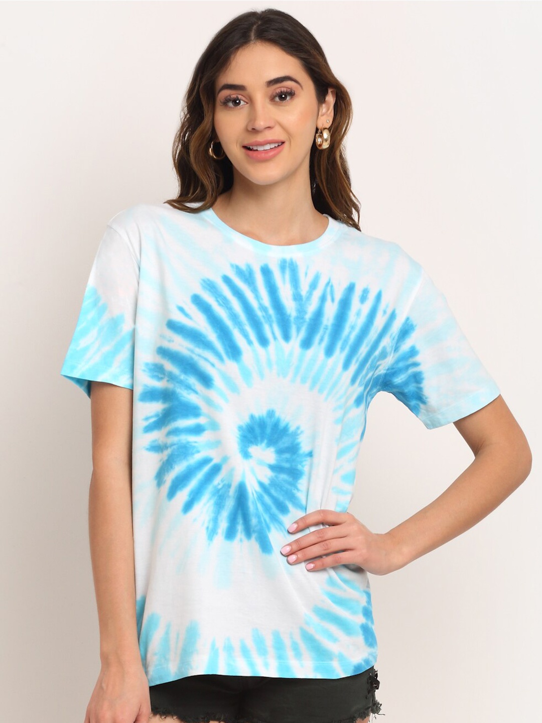 

Ennoble Women Tie and Dye Pure Cotton T-shirt, White
