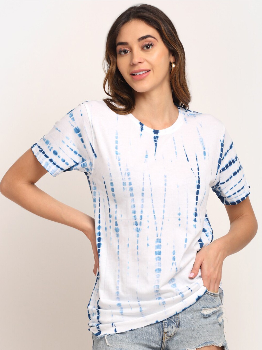 

Ennoble Women Tie and Dye Dyed Oversize T-shirt, Blue