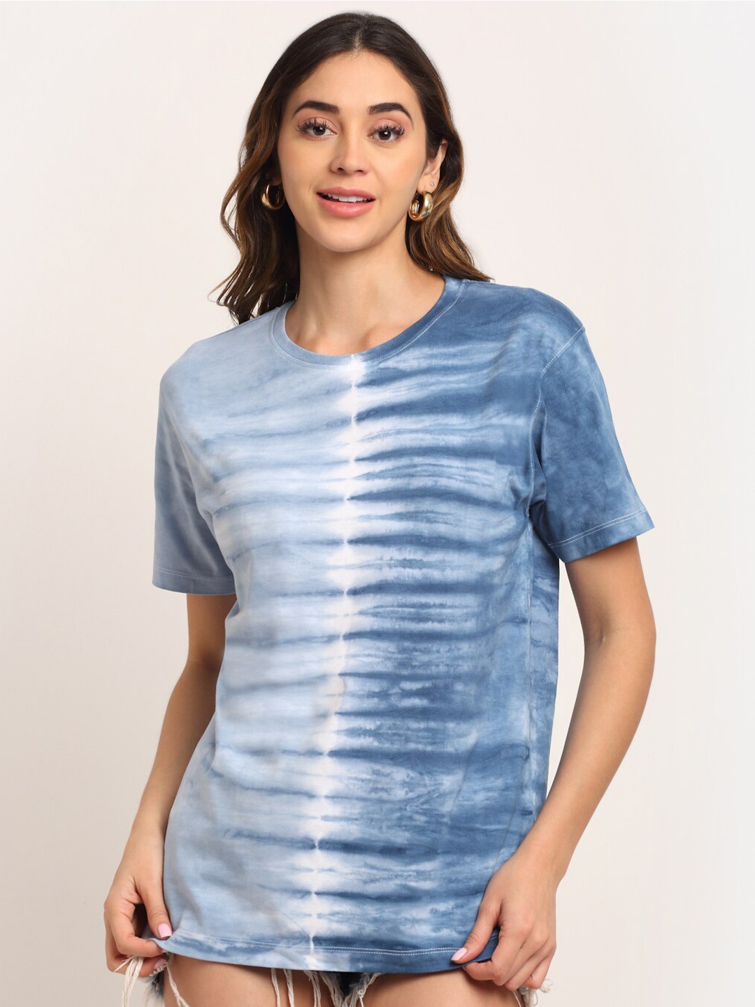 

Ennoble Women Tie and Dye Dyed Round Neck Cotton T-shirt, Multi