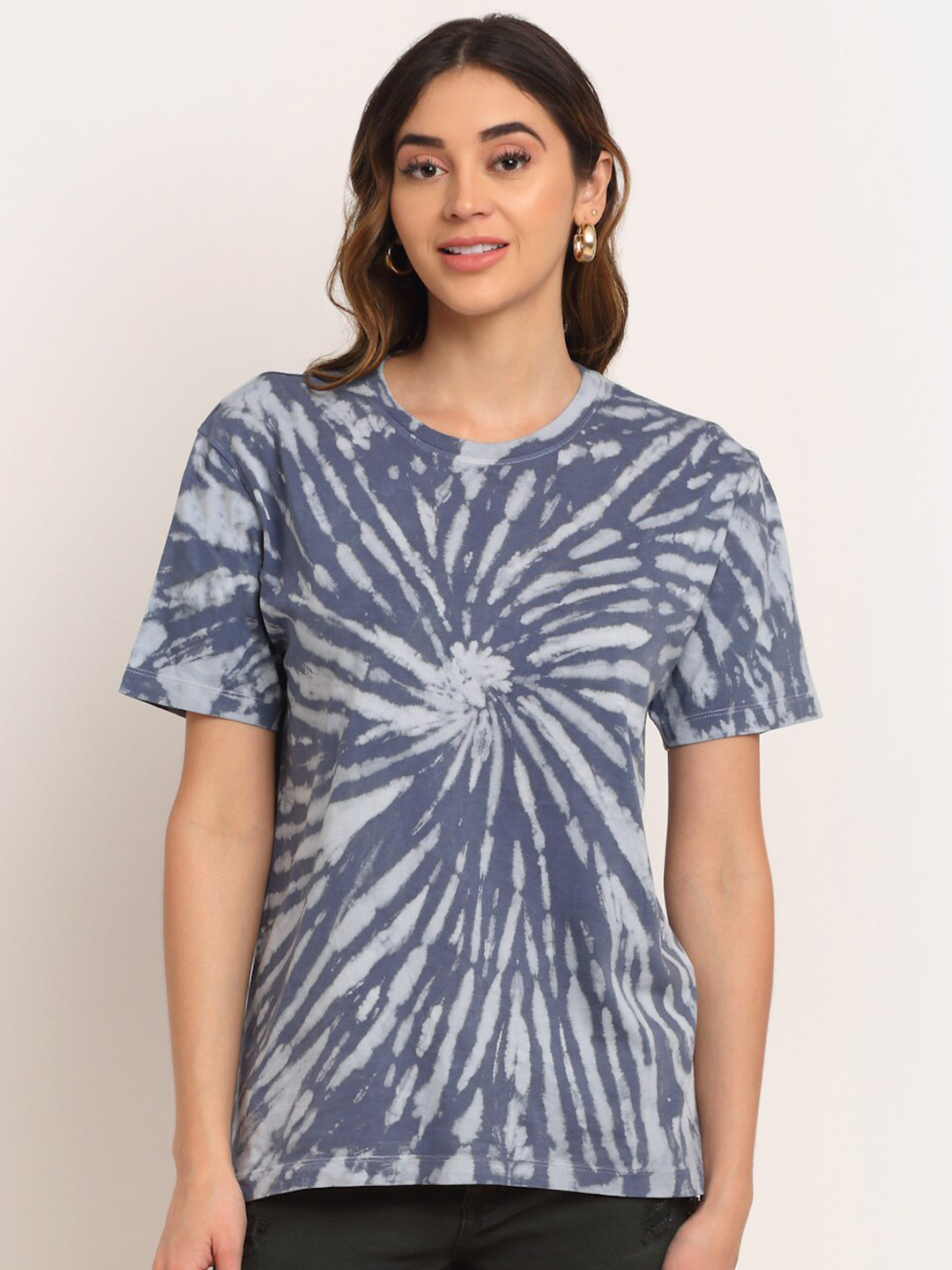 

Ennoble Women Tie and Dye Oversize Fit Cotton T-shirt, Grey
