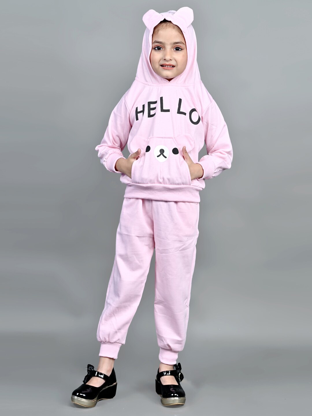 

Ameeha Girls Printed Hooded Clothing Set, Pink