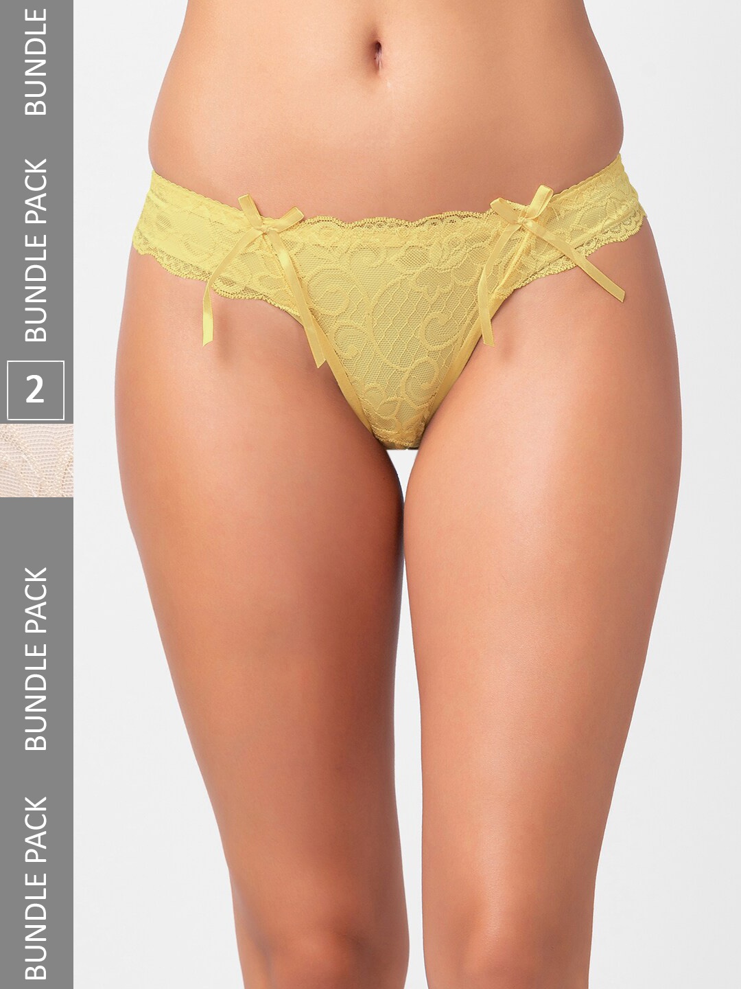 

FashionRack Women Pack Of 2 Lace Thongs 6031_SY, Yellow