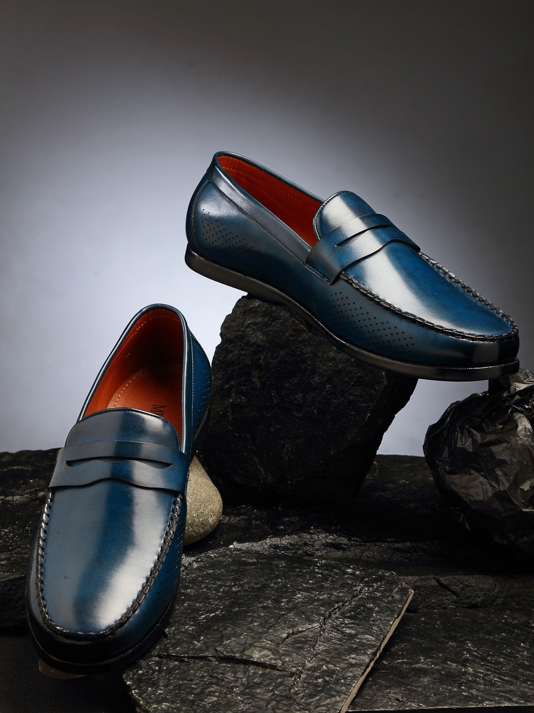 

MUTAQINOTI Men Leather Formal Loafers, Blue