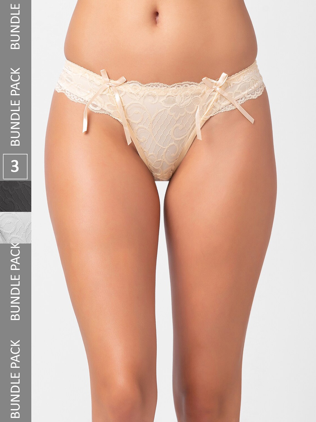

FashionRack Women Pack Of 3 Lace Thong Briefs 6031_SBW, Black
