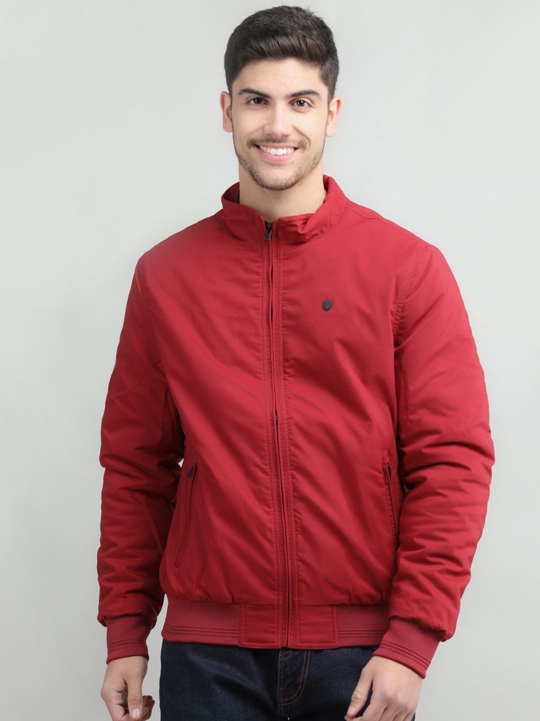 

LURE URBAN Men Mock Neck Bomber Jacket, Red