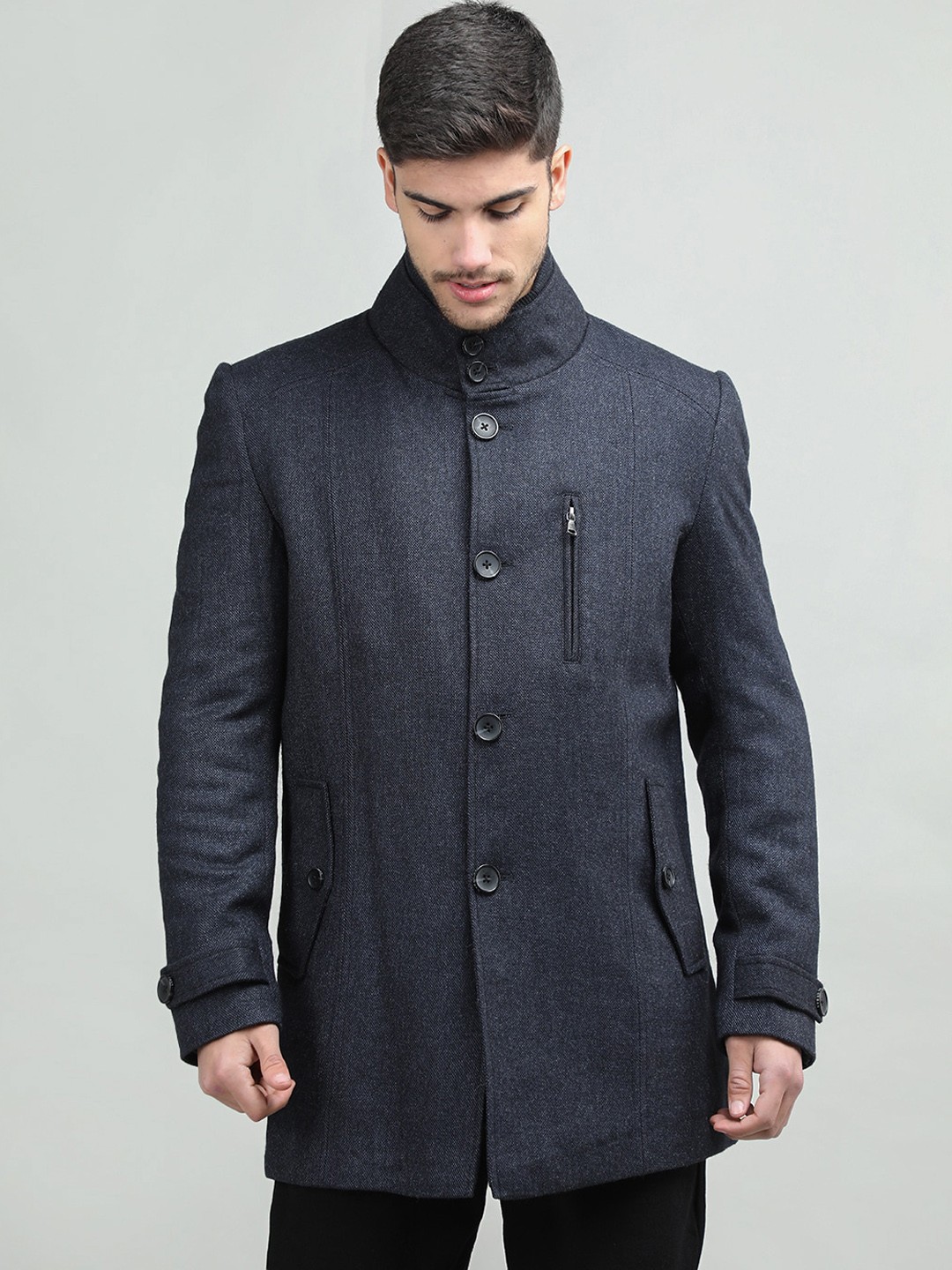 

LURE URBAN Men Wool Winter Peacoat, Navy blue