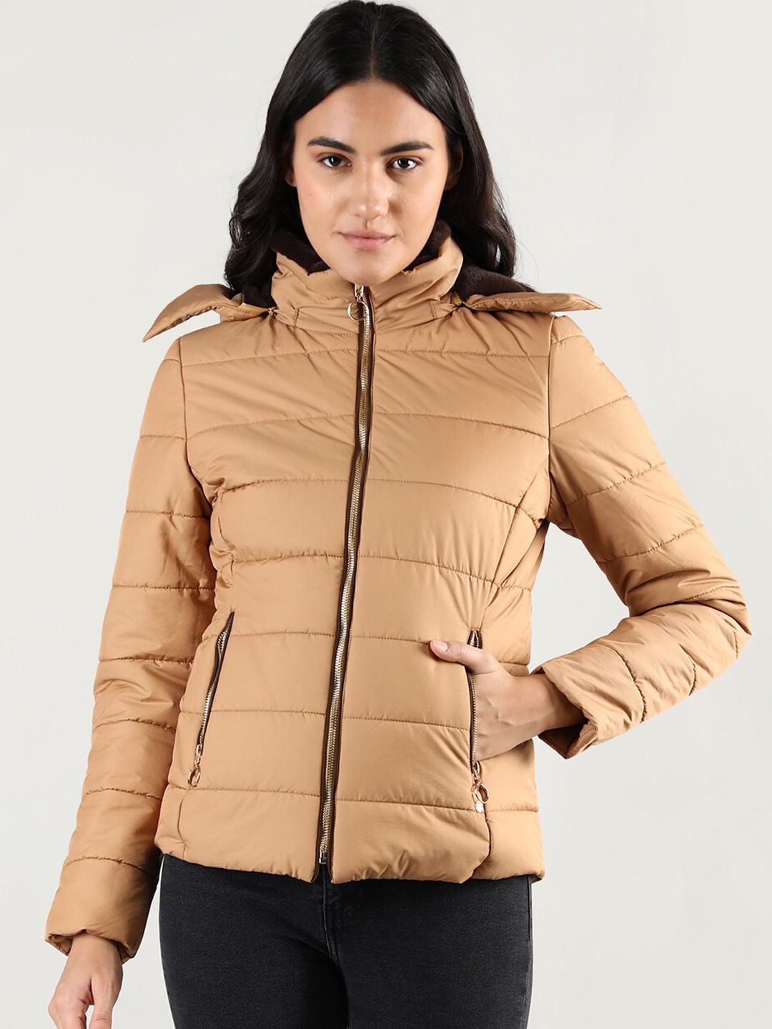 

LURE URBAN Women Hooded Outdoor Puffer Jacket, Beige