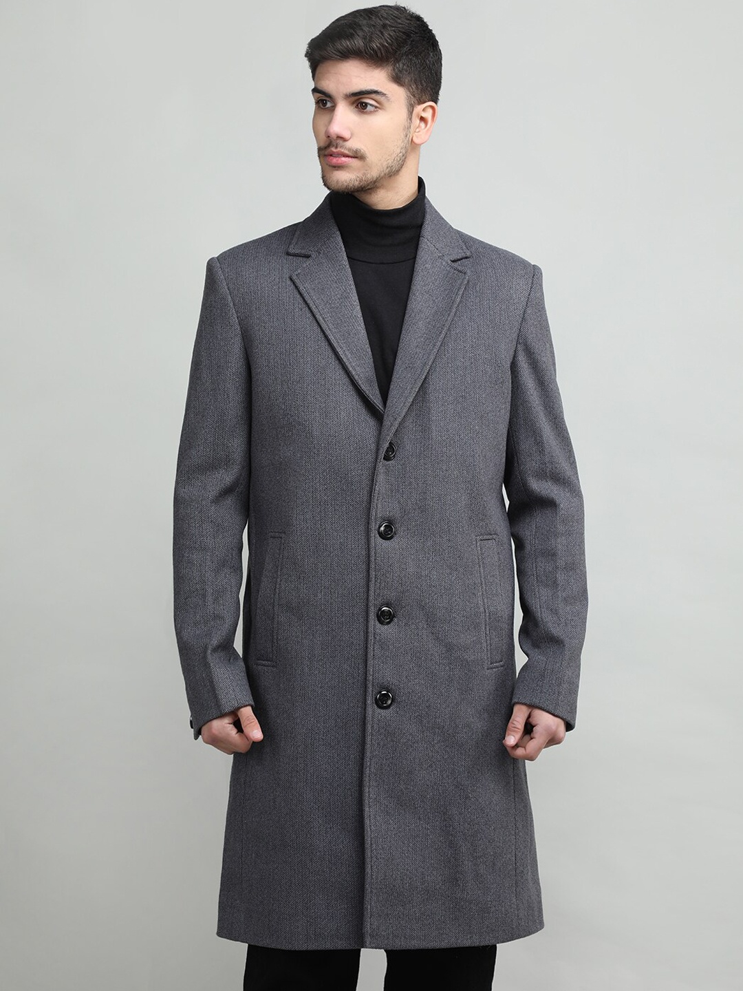 

LURE URBAN Men Solid Wool Regular Fit Winter Overcoat, Grey