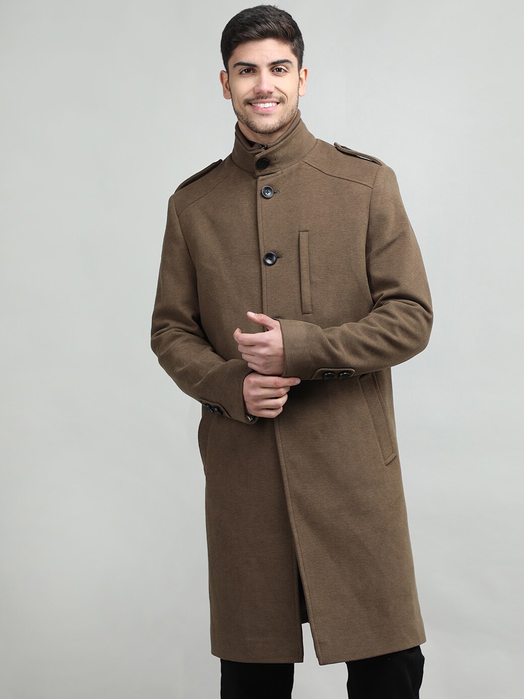 

LURE URBAN Men Solid Wool Regular Fit Winter Overcoat, Brown