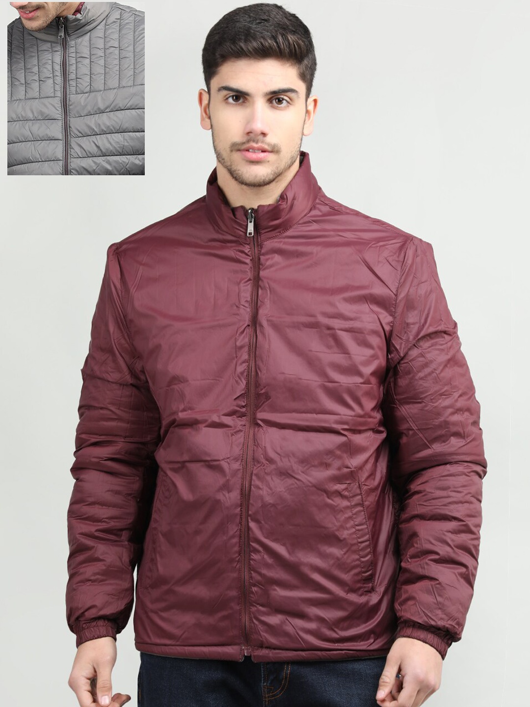 

LURE URBAN Men Reversible Longline Outdoor Padded Jacket, Steel