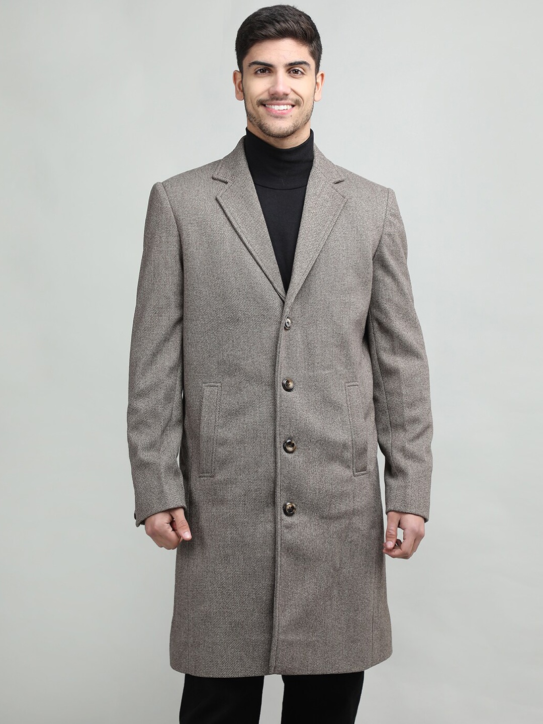 

LURE URBAN Men Self Design Single-Breasted Wool Overcoat, Grey