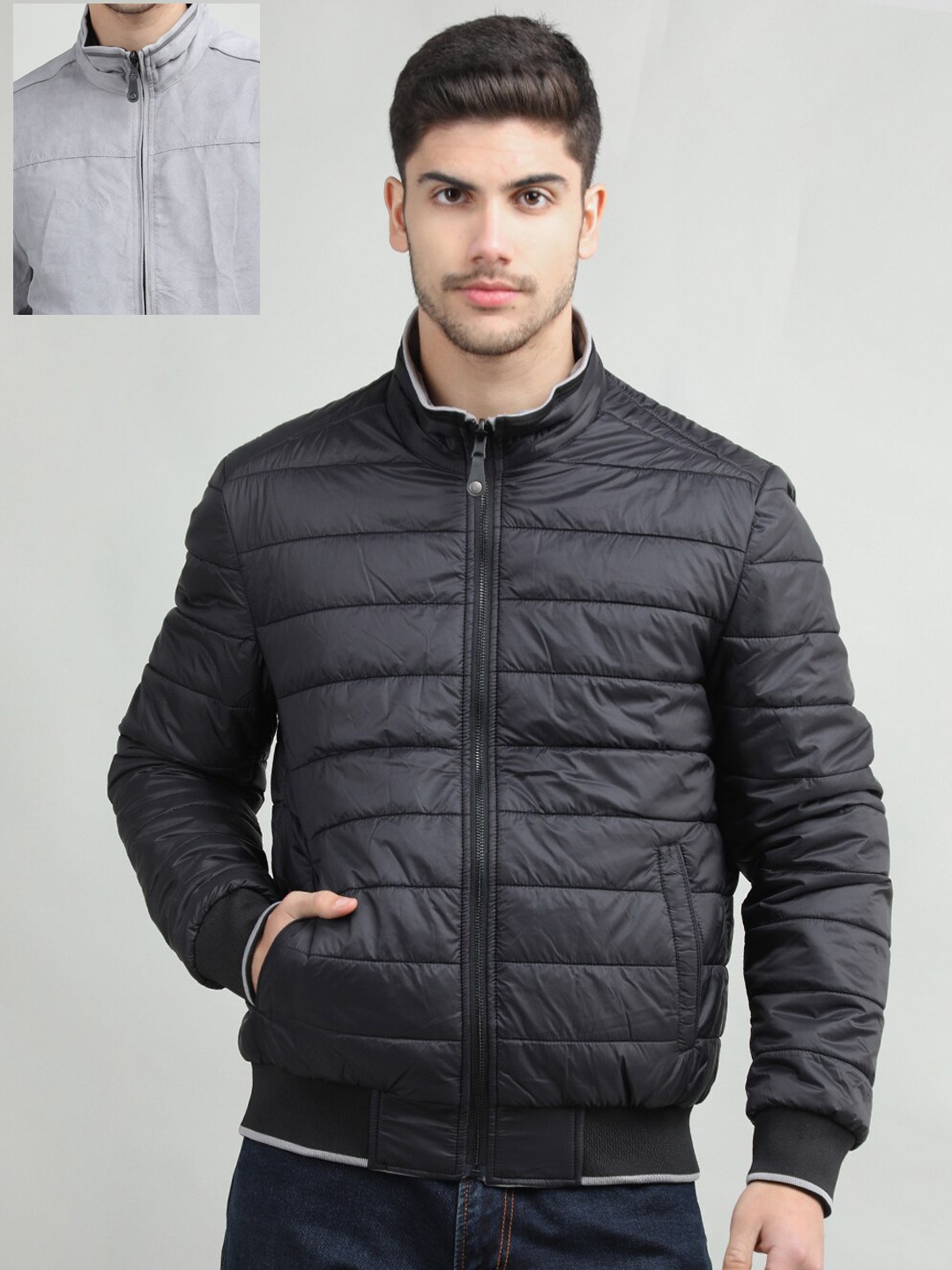 

LURE URBAN Men Reversible Outdoor Bomber Jacket, Grey