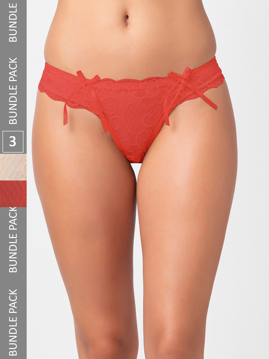 

FashionRack Women Pack Of 3 Thong Briefs 6031_SMR, Orange