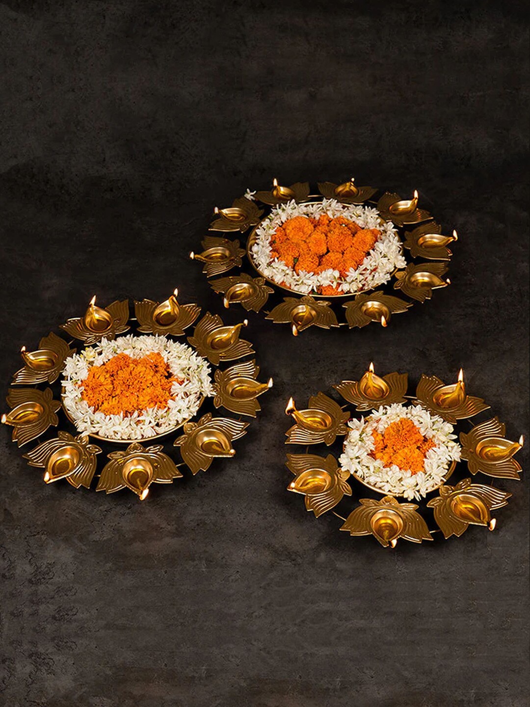 

TIED RIBBONS Gold-Toned Set Of 3 Textured Urli Decorative Bowl