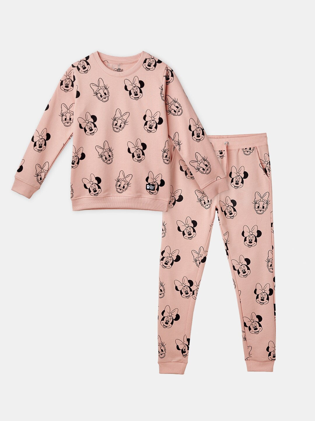 

The Souled Store Girls Minnie & Daisy Printed Pure Cotton Clothing Set, Peach