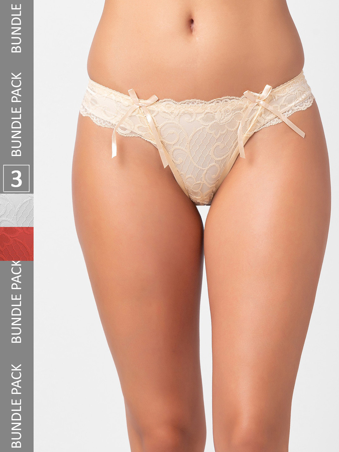 

FashionRack Women Pack Of 3 Lace Thong Briefs 6031_SMW, Beige