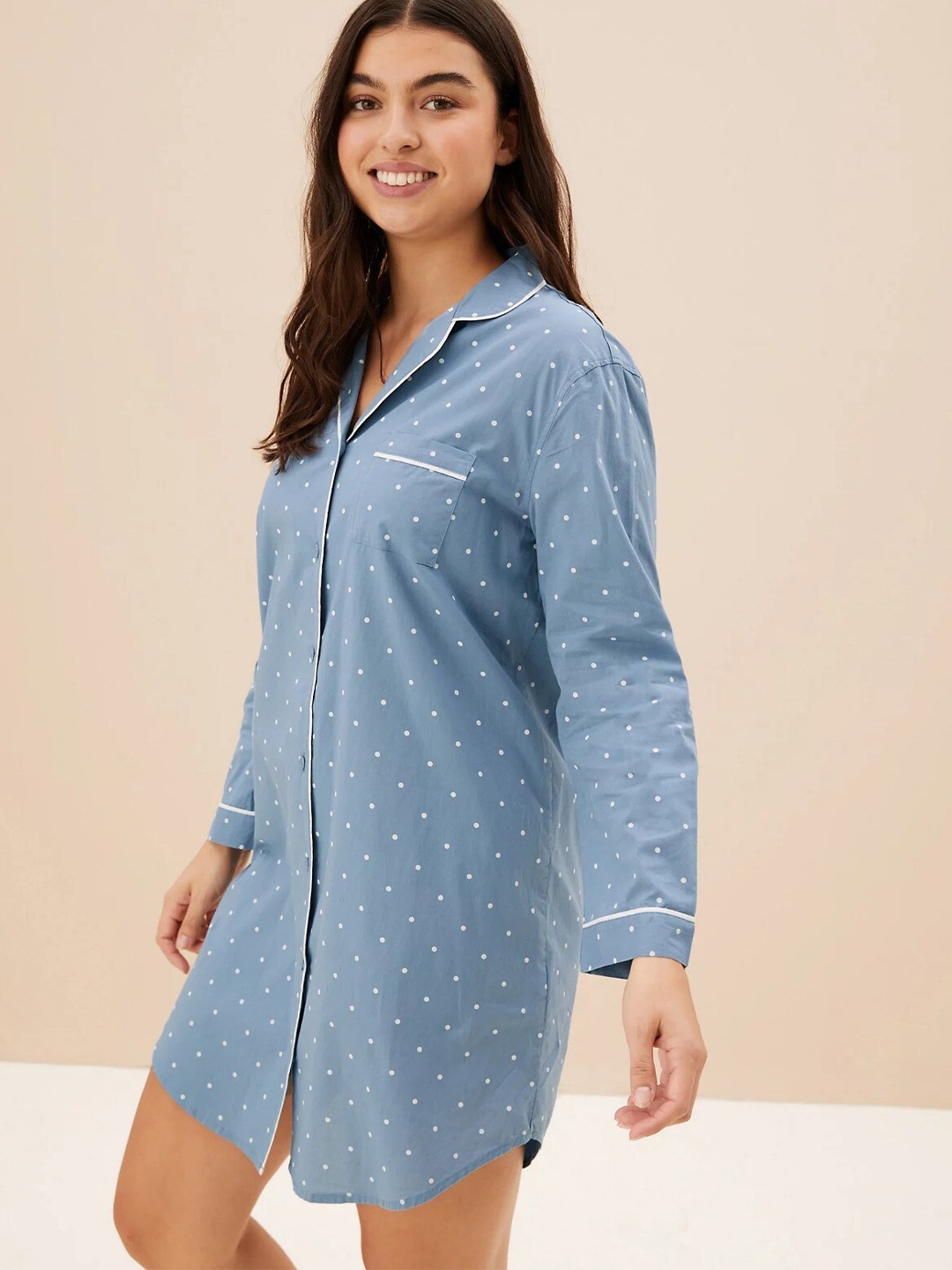 

Marks & Spencer Printed Pure Cotton Nightdress, Blue