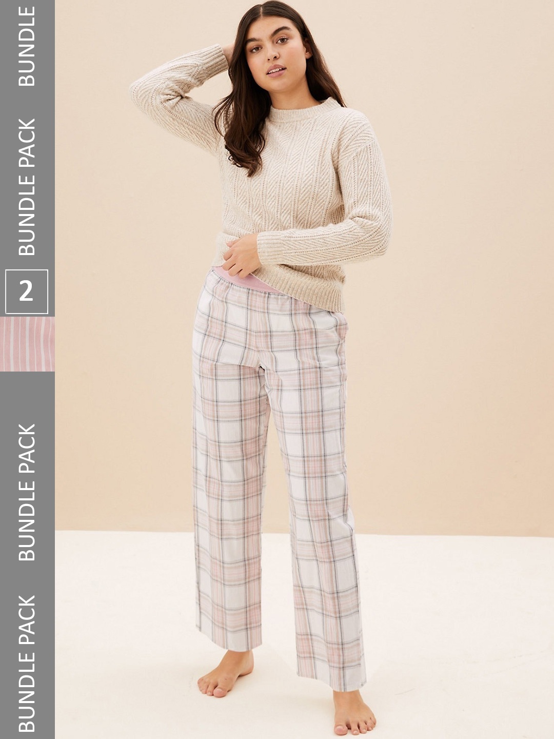 

Marks & Spencer Women Pack of 2 Checked Pure Cotton Lounge Pants, Pink