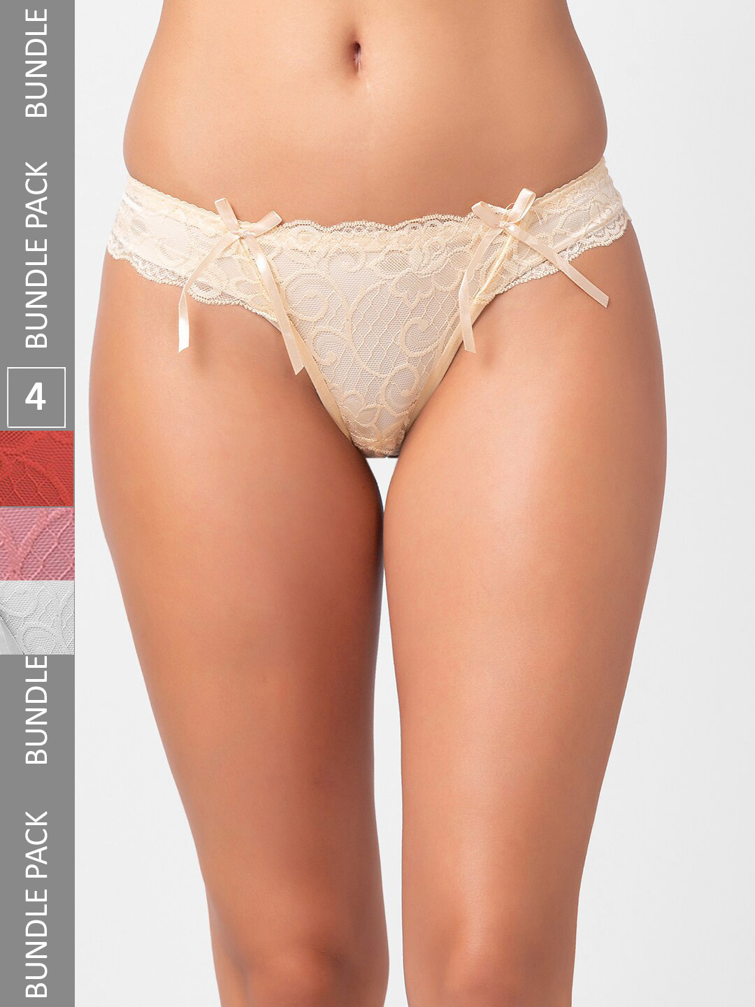 

FashionRack Women Pack Of 4 Lace Thong Briefs 6031_SMPiW, Red