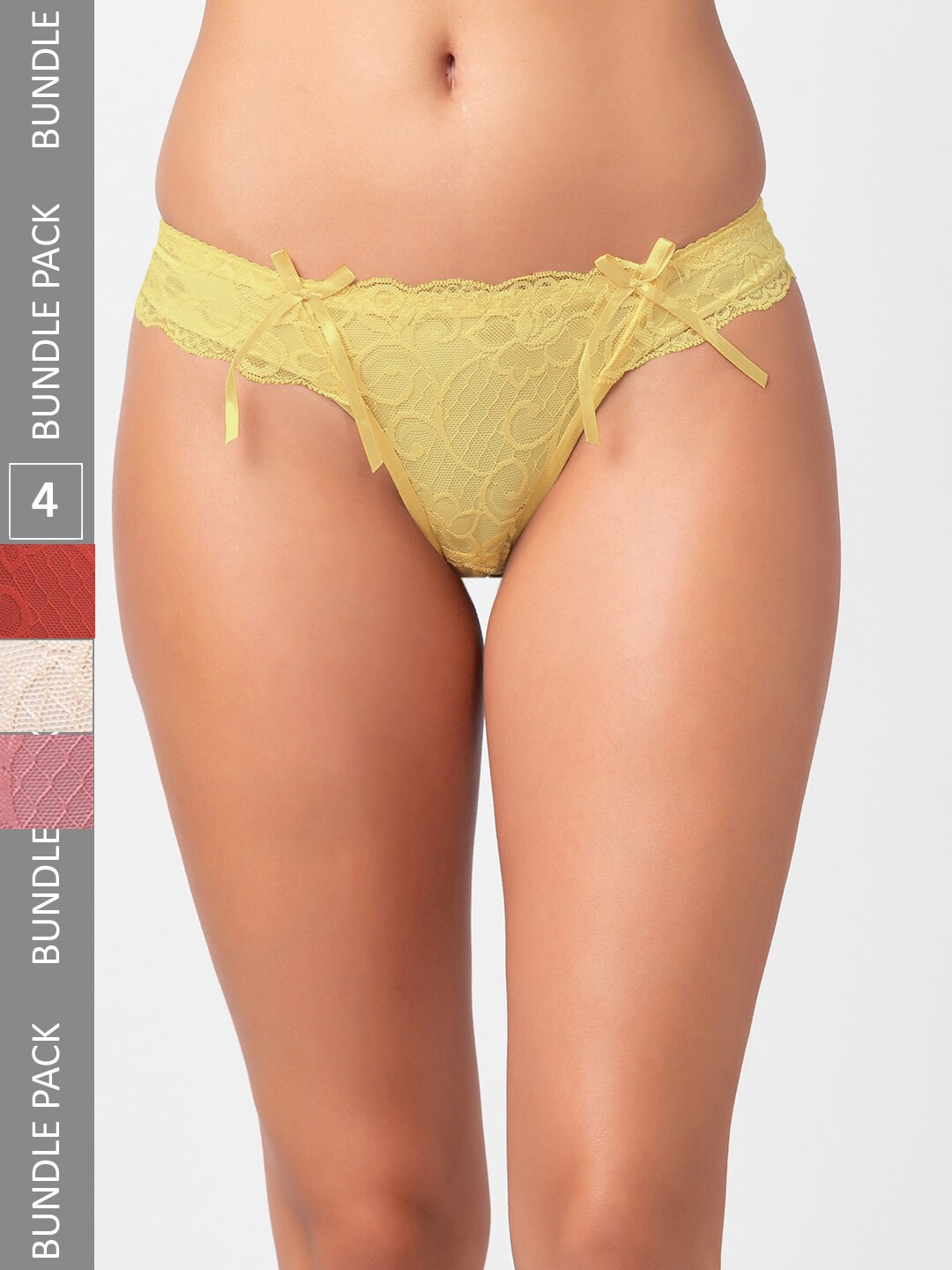 

FashionRack Women Pack Of 4 Assorted Low-Rise Thong Briefs