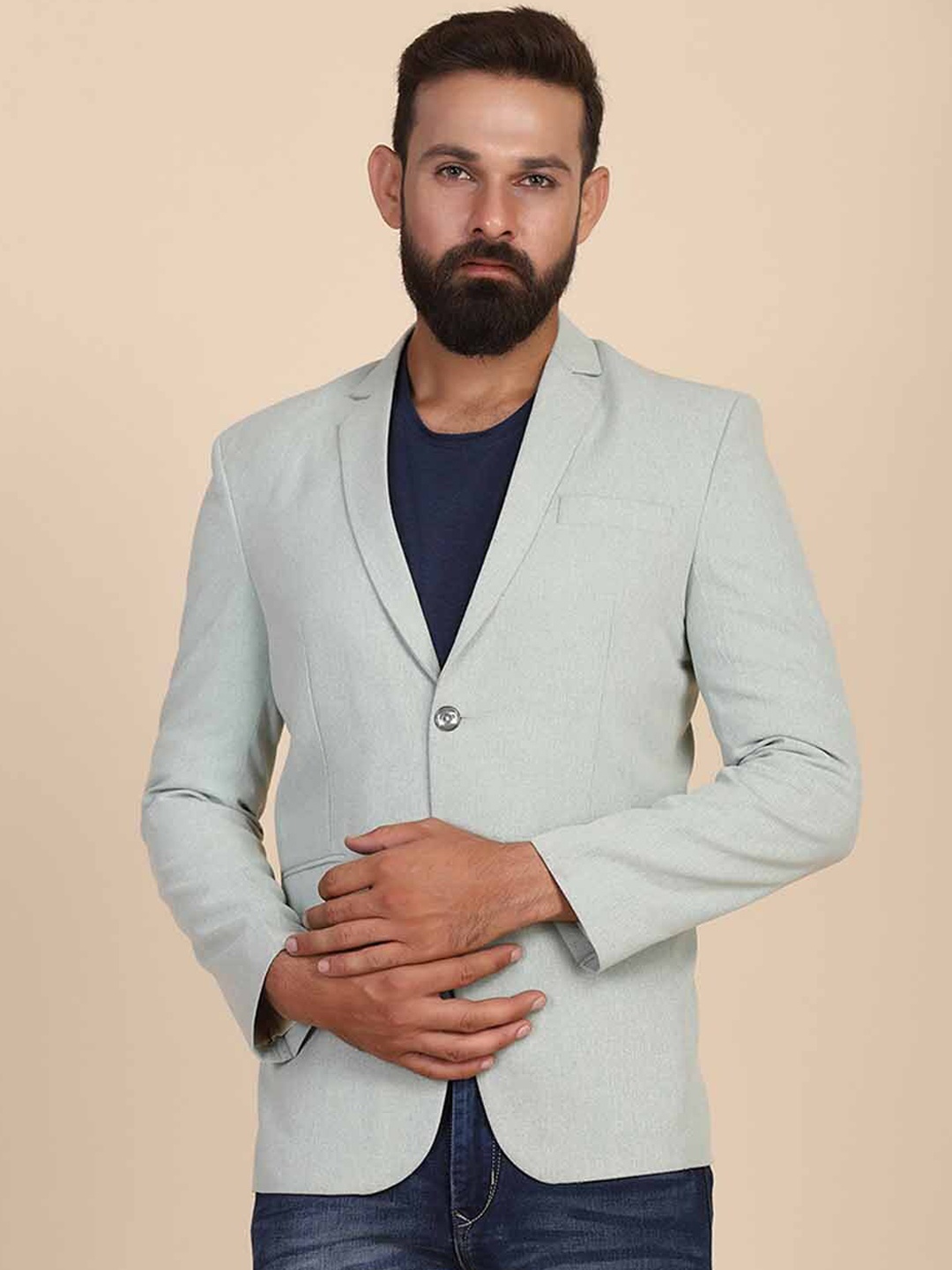 

TAHVO Men Single-Breasted Slim-Fit Blazer, Green