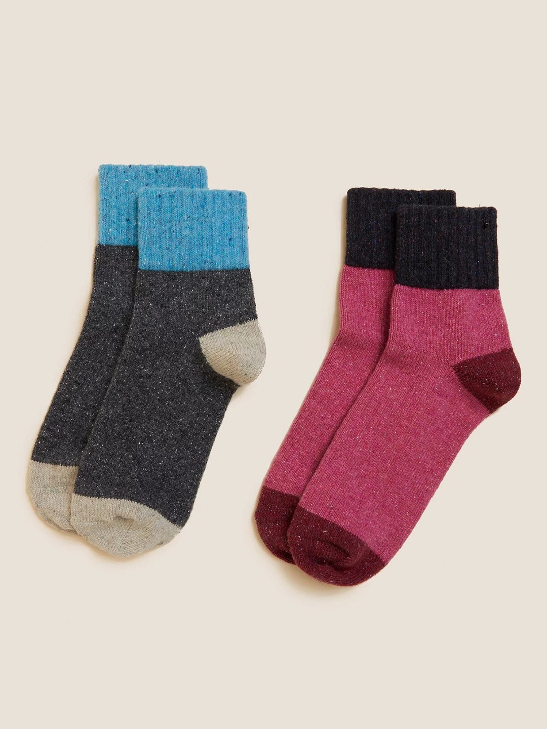 

Marks & Spencer Women Pack Of 2 Colourblocked Above Ankle-Length Socks, Pink