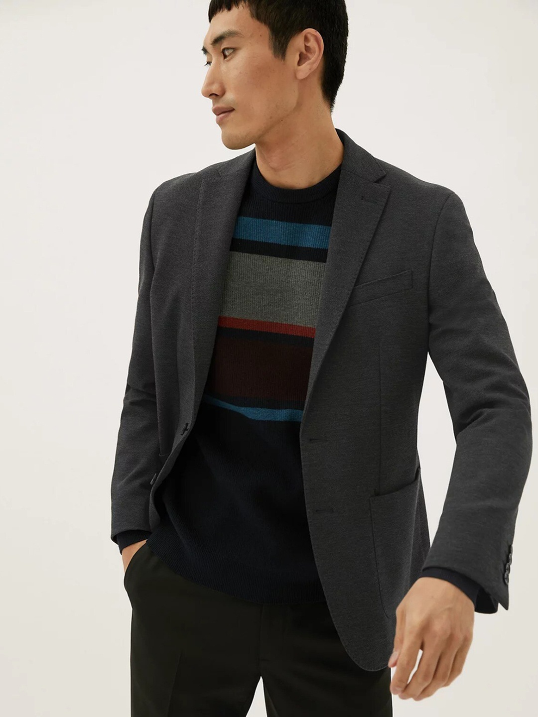 

Marks & Spencer Men Single-Breasted Blazer, Charcoal