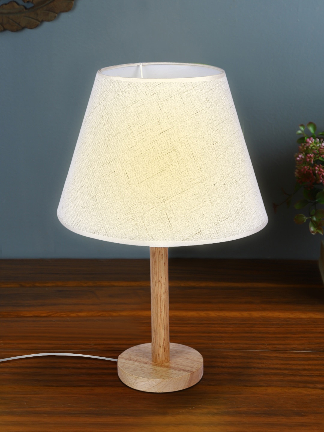 

House Of Accessories Beige Textured Table Lamp with Shade