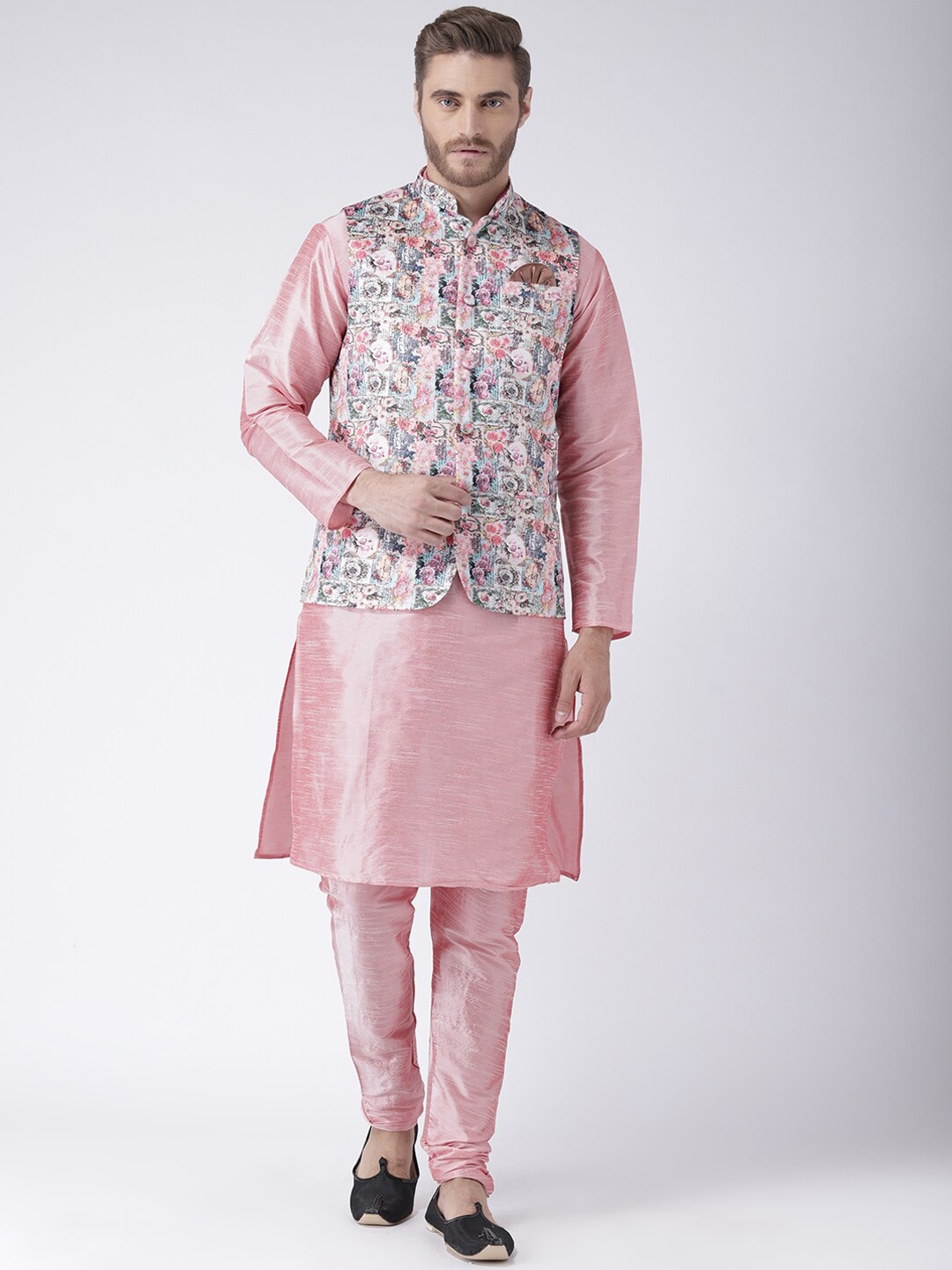 

hangup plus Men Kurta with Pyjamas and Nehru Jacket, Pink