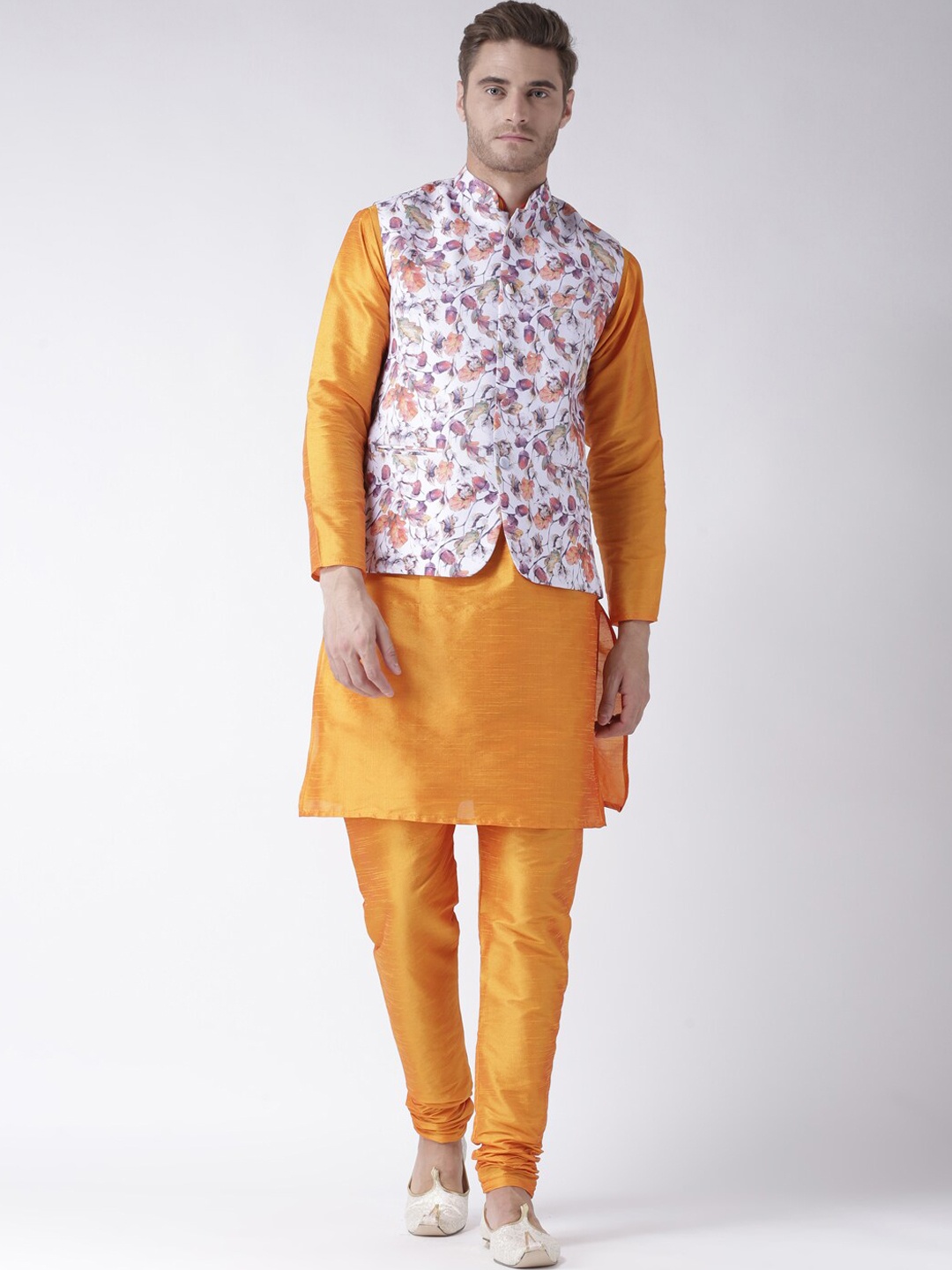 

hangup plus Men Mandarin Collar Kurta with Churidar & Nehru Jacket, Mustard